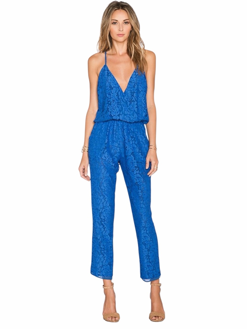 Alexis Xeno Lace Jumpsuit in Cobalt Blur Size Small